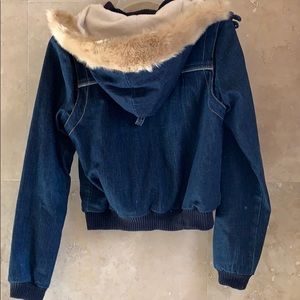 Jean jacket with faux fur removable hoodie
